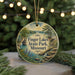 A round ornament with a scenic landscape of Finger Lakes State Park, Missouri, featuring a waterfall and pine trees.