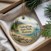 A decorative ornament with a scenic image of Flathead Lake State Park, Montana, hanging from a string.