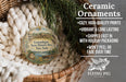 Ceramic ornaments, featuring a decorative piece with a scenic image of the Ganondagan State Historic Site in New York, are displayed in a woven basket.
