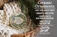 Ceramic ornaments, featuring a detailed image of a scenic landscape, are displayed in a wicker basket.