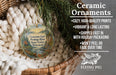 Ceramic ornaments, featuring a scenic image of the Governor Earl Peshtigo River State Forest, Wisconsin, hanging from a wicker basket.