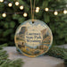 A round ornament with a scenic image of Guernsey State Park, Wyoming, featuring a wagon and a mountain landscape.