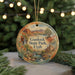 A round ornament with a scenic landscape of Gunlock State Park, Utah, featuring a waterfall, mountains, and desert terrain.