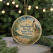 A round ornament with a lighthouse and a beach scene, featuring the text "Harrington Beach State Park, Wisconsin".