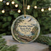 A circular ornament with a scenic image of Harstine Island State Park, Washington, featuring a bird in flight and a forest landscape.
