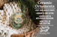 Ceramic ornaments, featuring a picture of Hawn State Park, Missouri, hanging from a wicker basket.