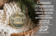 Ceramic ornaments, featuring a design of a scenic landscape with a castle, are displayed in a woven basket.