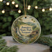 A round ornament with a scenic image of Jamaica State Park, Vermont, featuring a waterfall and a wooden bridge.