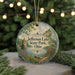 A decorative ornament featuring a scenic image of Jefferson Lake State Park, Ohio, with a bird and a bridge in the background.