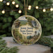 A round ornament with a scenic image of a forest and a waterfall, featuring the text "Jenny Jump State Forest, New Jersey".