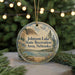 A round ornament with a scenic landscape of Johnson Lake, State Recreation Area, Nebraska, featuring a lake, mountains, pine trees, and a picnic table.