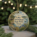 A circular ornament with a scenic image of Lake Arrowhead State Park, Texas, surrounded by greenery and a sailboat.