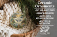 Ceramic ornaments, featuring a lake, state park, and sunset scene, are displayed in a basket.
