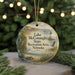 A circular ornament with a scenic image of Lake Conaway State Recreation Area in Nebraska, featuring a lighthouse, birds, and a picnic table.