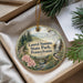 A round ornament with a scenic image of Laurel Summit State Park, Pennsylvania, featuring a bird, pine trees, and a waterfall.