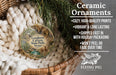 Ceramic ornaments, featuring a detailed image of Longhorn Cave State Park, Texas, with a wicker basket and greenery in the background.