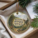 A decorative ornament with a scenic image of the Manzanilla Mountains State Park in New Mexico, featuring a deer and a forest landscape.