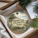 A decorative ornament with a scenic image of Martin Creek Lake State Park, Texas, featuring a bird, a house, and a fish.