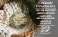 Ceramic ornaments, featuring a round ornament with a scenic image of Maumee Bay State Park, Ohio, hanging from a wicker basket.