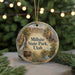 A round ornament with a scenic image of Millsite State Park, Utah, hanging from a string.