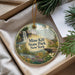 A decorative ornament with a scenic landscape of a waterfall and forest, featuring the text " Mine Kill State Park, New York" on it.