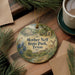 A decorative ornament with a scenic image of Mother Neff State Park in Texas, featuring a bird, deer, and other natural elements.
