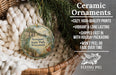 Ceramic ornaments, including a Newport State Park, Wisconsin ornament, are displayed in a woven basket.