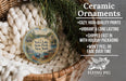 Ceramic ornaments, featuring a round ornament with a scenic image of Nick's Lake State Park, New York, hanging from a wicker basket.