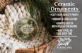 Ceramic ornaments, featuring a scenic image of the North Bend State Park in West Virginia, are displayed in a woven basket.
