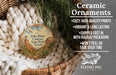 Ceramic ornaments, specifically a round ornament with a desert landscape design, are displayed in a basket.