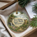 A decorative ornament with a scenic landscape of Pershing State Park, Missouri, featuring a waterfall, pine trees, and a stone tower.
