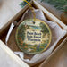 A round ornament with a scenic landscape of Point Beach State Forest, Wisconsin, displayed in a box.