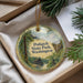 A decorative ornament with a scenic image of Potlatch State Park, Washington, hanging from a string.