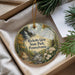 A decorative ornament with a scenic image of a forest and a waterfall, featuring the text "Rickeett's Glen State Park, Pennsylvania".