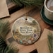 A decorative ornament with a scenic illustration of Rockhound State Park, New Mexico, featuring a mountain landscape, desert, and various natural elements.