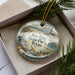 A decorative ornament in a box, featuring illustrations of sea birds, a lighthouse, and a beach scene, with the text "Sea Rim State Park, Texas" prominently displayed.