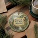 A decorative ornament featuring a scenic image of Sequoyah State Park, Oklahoma, with a waterfall and forest in the background.