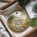 A decorative ornament with a scenic landscape of Smith River State Park, Montana, featuring a river, mountains, and wildlife.