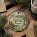 A round ornament with a scenic landscape of Standing Stone State Park, Tennessee, featuring a waterfall and pine trees.
