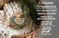 Ceramic ornaments, featuring a sunset scene from Sunset Bay State Park, Oregon, hanging in a woven basket.
