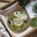 A decorative ornament with a scenic image of Tinkers Creek State Park, Ohio, featuring a waterfall, a cabin, and greenery.