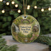 A decorative ornament featuring a scenic image of Tinkers Creek State Park, Ohio, with a waterfall, bridge, and surrounding greenery.