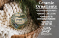 Ceramic ornaments, featuring a scenic image of Tobyhanna State Park, Pennsylvania, hanging from a wicker basket.