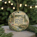 A round ornament with a scenic landscape of Tower Hill State Park, Wisconsin, featuring a lighthouse, trees, and a body of water.