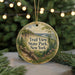 A circular ornament with a scenic landscape of a forest and a bridge, featuring the text "Trail View State Park, New York" on it.