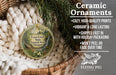 Ceramic ornaments, featuring a nature-themed design, are displayed in a woven basket.