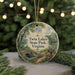 A round ornament with a scenic landscape of Twin Lakes State Park, Virginia, featuring a bridge, trees, and a path.