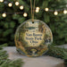 A round ornament with a scenic image of Van Buren State Park, Ohio, hanging from a string.