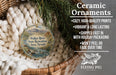 Ceramic ornaments, featuring a ceramic ornament with a scenic image of the Walker River State Recreation Area, Nevada, hanging from a wicker basket.