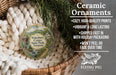 Ceramic ornaments, featuring a scenic image of Waterbury Center State Park, Vermont, hanging from a wicker basket.